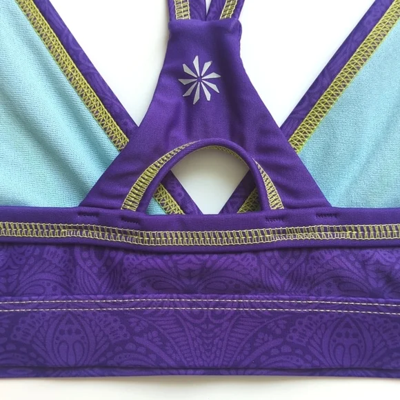 Athleta Contrast Stitched V-neck Cutout Racerback Swimsuit Bikini Top Purple M - Picture 10 of 10